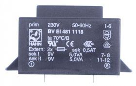 Hahn Ei48 Printtrafos With 2 Output - 2x9v-556ma Bv Ei 481 1118 Printtrafo 230v Ei48 10va 42 5x50 5x34 7mm
