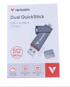 Verbatim Mobile Memory For Computer - 32042 Dual Quickstick Usb-a-usb-c 3 2 Gen1 512gb