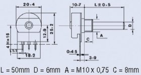 Mono Carbon Pot Linear - 2,2k-0,4w Potentiometer Mono Linear 6mm Ø 0,4w -rohs-compliant-