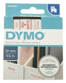 Dymo Colour Cartridge - S0720550 Label Tape Red On White 12mm-7m Dymo D1 Tape