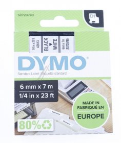 Dymo Colour Cartridge - S0720780 Label Tape Black On White 6mm-7m Dymo D1 Tape