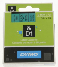 Dymo Colour Cartridge - S0720740 Label Tape Black On Green 9mm-7m Dymo D1 Tape