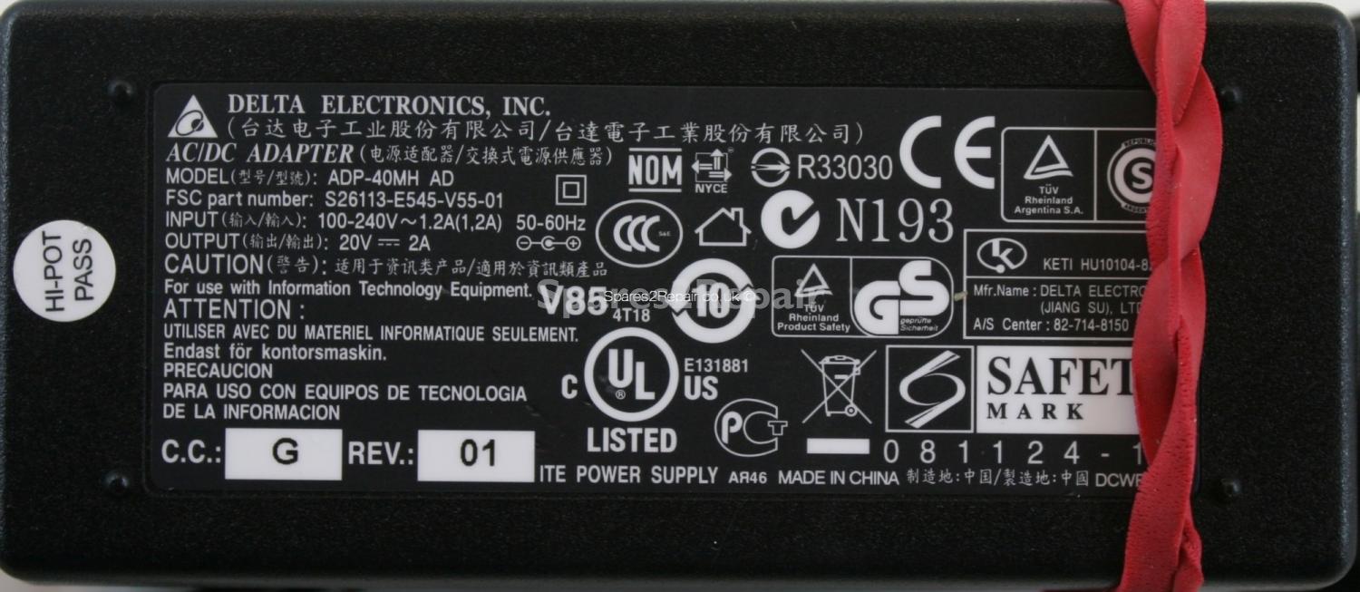 Delta Electronics Inc - Charger - ADP-40MH AD - Rev.01 - 20V 2A (Original)