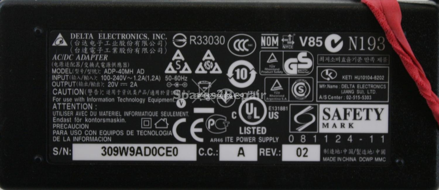 Delta Electronics Inc - Charger - ADP-40MH AD - Rev.02 - 20V 2A (Original)