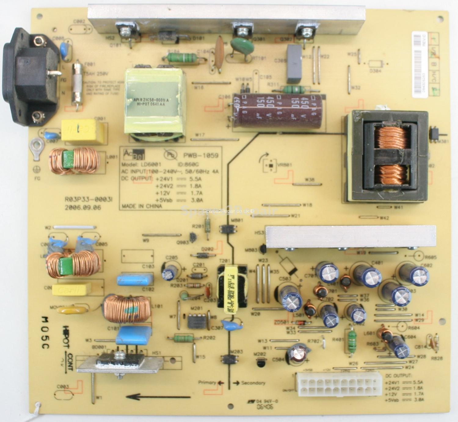 Goodmans GTVL32W25HD - PSU - PWB-1059 - LD6001 - 860G - R03P33-0003I