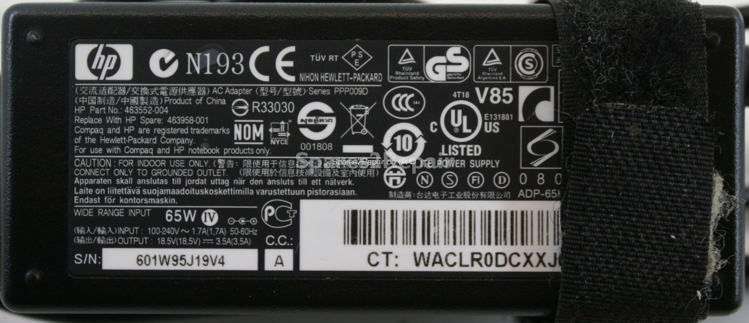 Hewlett Packard - Charger - PPP009D - 463552-004 - ADP-65HB BC - 18.5V 3.5A (Original)
