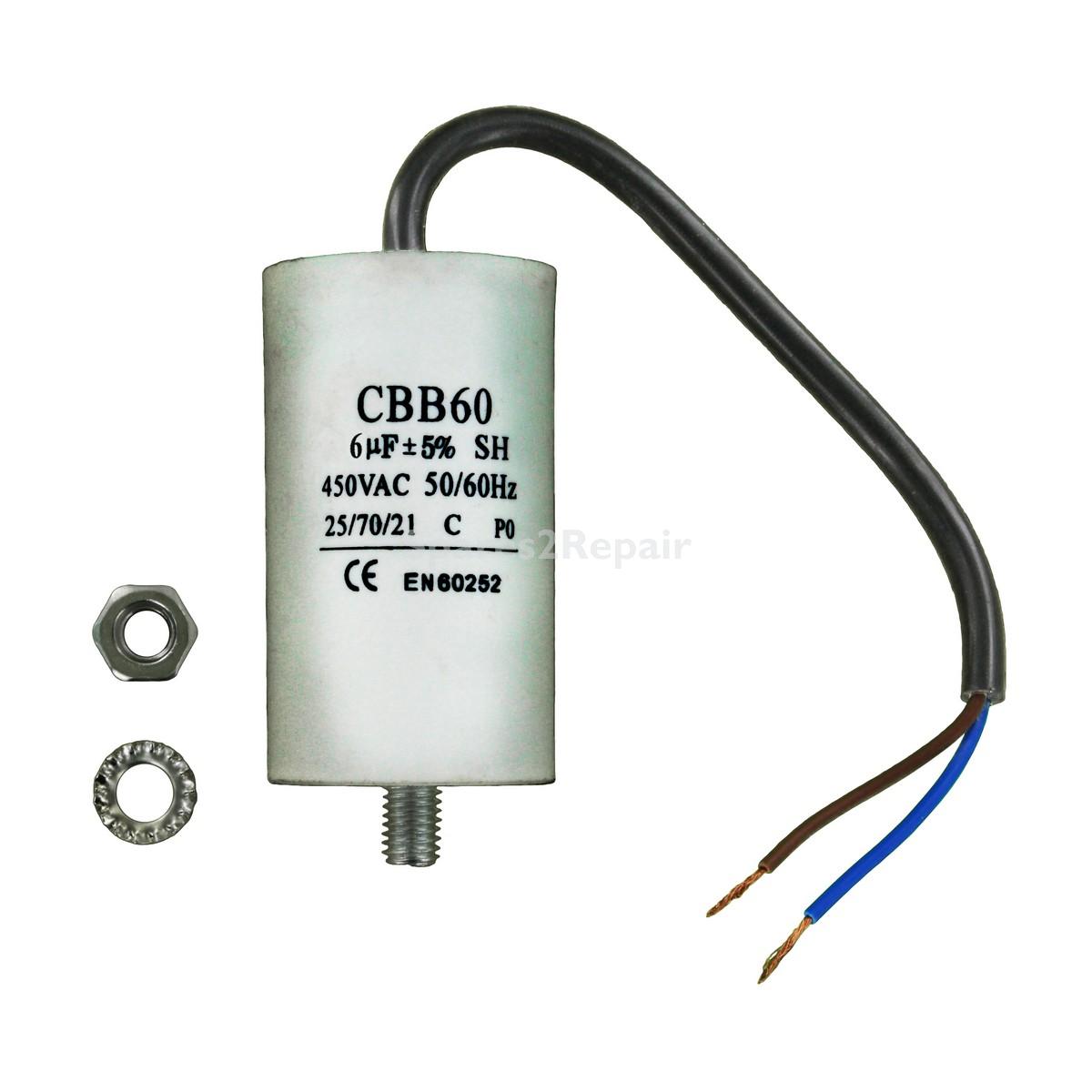 Universal Capacitor (6uF / 6MFD, 450VAC) with 19cm Cable Connectors